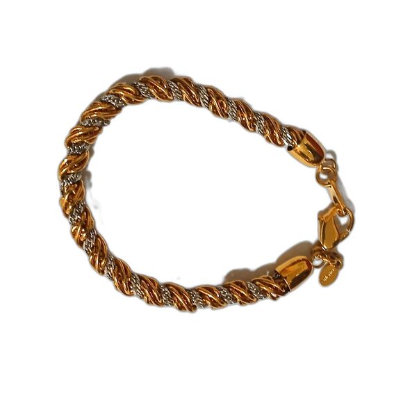 Elegant vintage Monet Gold Silver Tone Rope Twist Bracelet 7.5" Textured Chain - Picture 3 of 3
